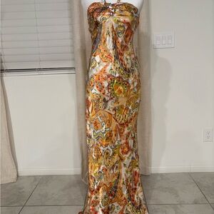 Elegant Multicolor Paisley Strapless Dress